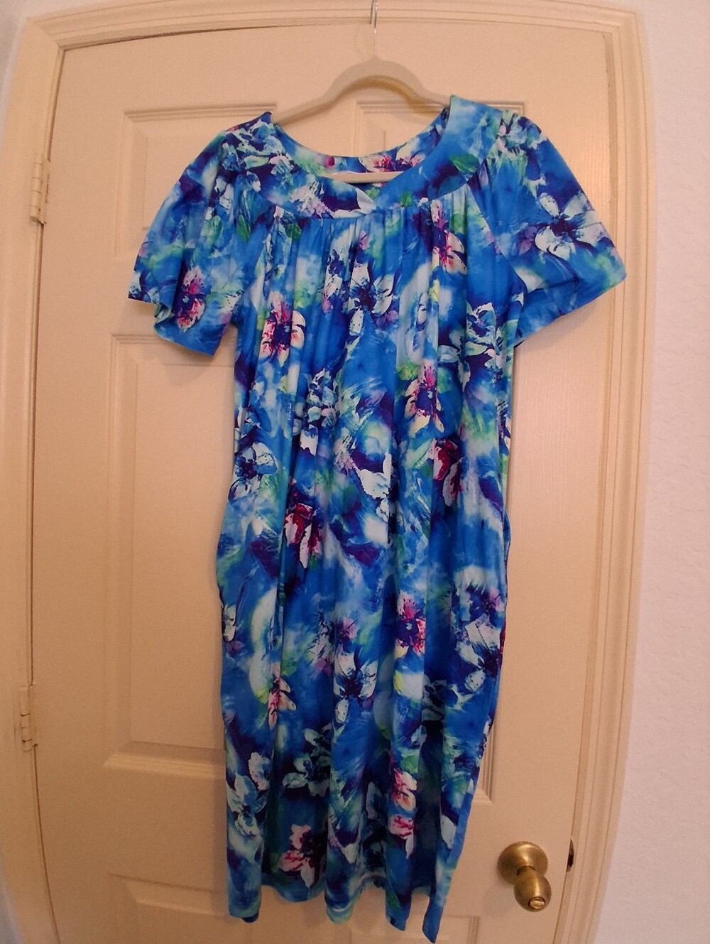 Blue Floral Short-Sleeve Casual Girls Dress